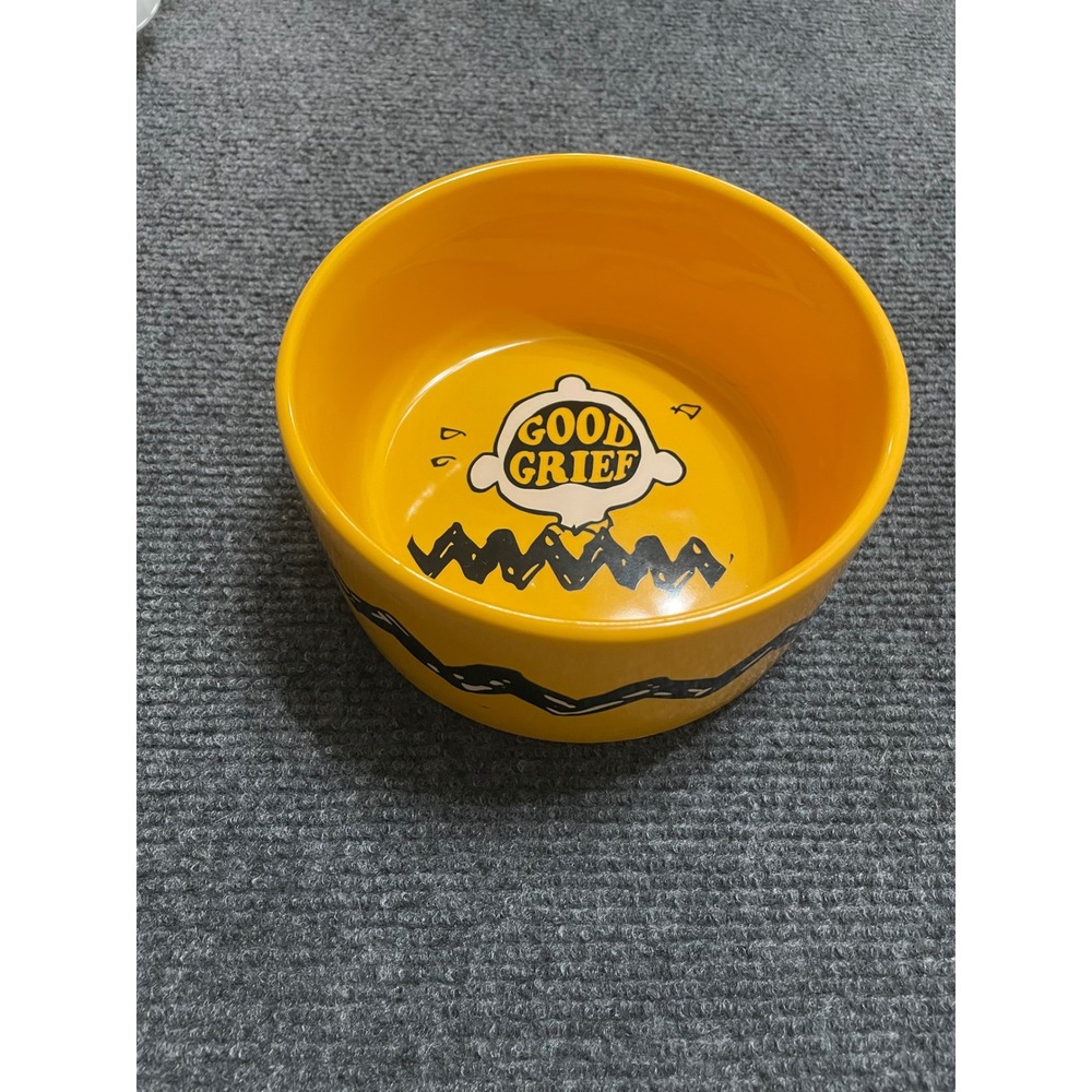 Peanuts Charlie Brown Good Grief Yellow Ceramic Pet Bowl Zig Zag Stripe 2020